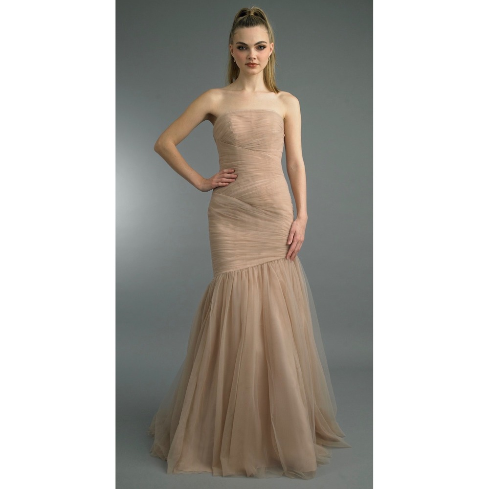 White by Vera Wang Strapless Tulle Mermaid Gown Champagne Beige Size 4